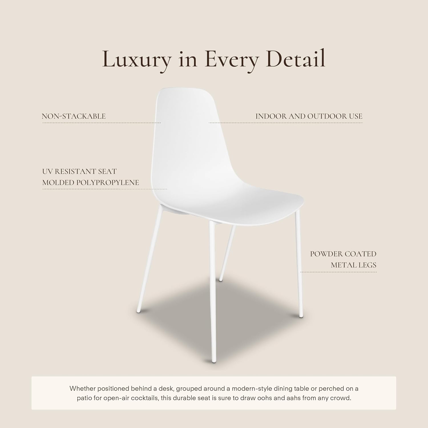 POLY & BARK Isla Modern Dining Chairs Set of 4 – Mid Century Modern Plastic Dining Chair with Metal Legs – Kitchen & Dining Room Chairs – Indoor/Outdoor – White