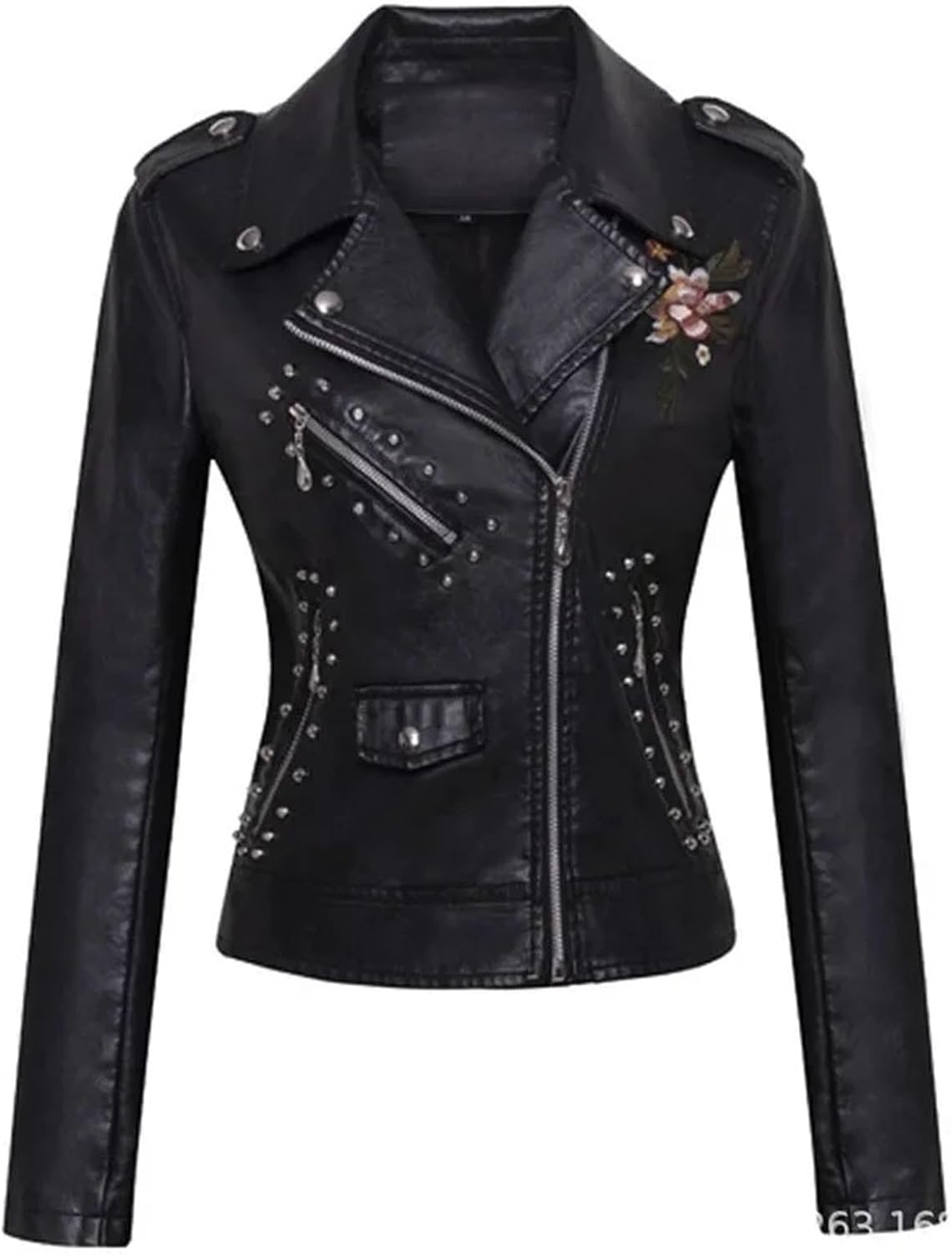 Women's Washed Pu Leather Jacket - Short Turn-Down Collar With Rivet Details Spring Autumn Wear