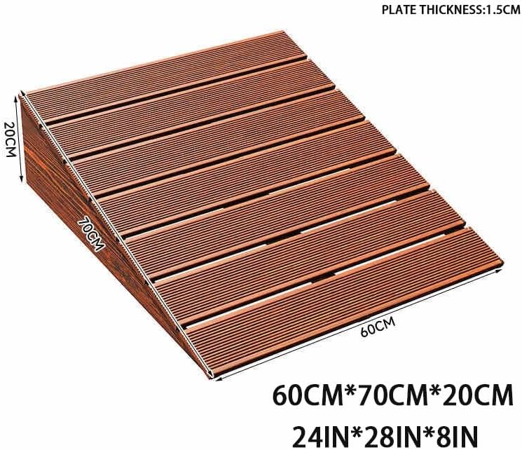 6' Rise Wood Curb Ramp, Portable Wheelchair Ramp, Non-Slip Threshold Ramp for Doorway, Steps Ramp for Cars Wheelchairs Scooter Lawn Mower(60 * 70 * 20cm/24 * 28 * 8in)