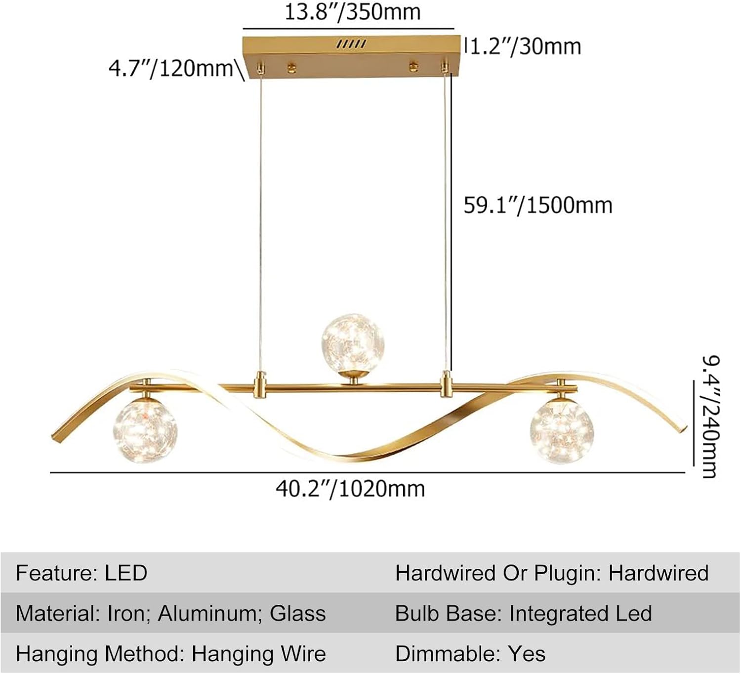 homary 40.2' Dimmable Kitchen Island Lighting, Gold 4-Light Dining Room Light Fixture Over Table Linear LED Chandelier Island Lights for Kitchen