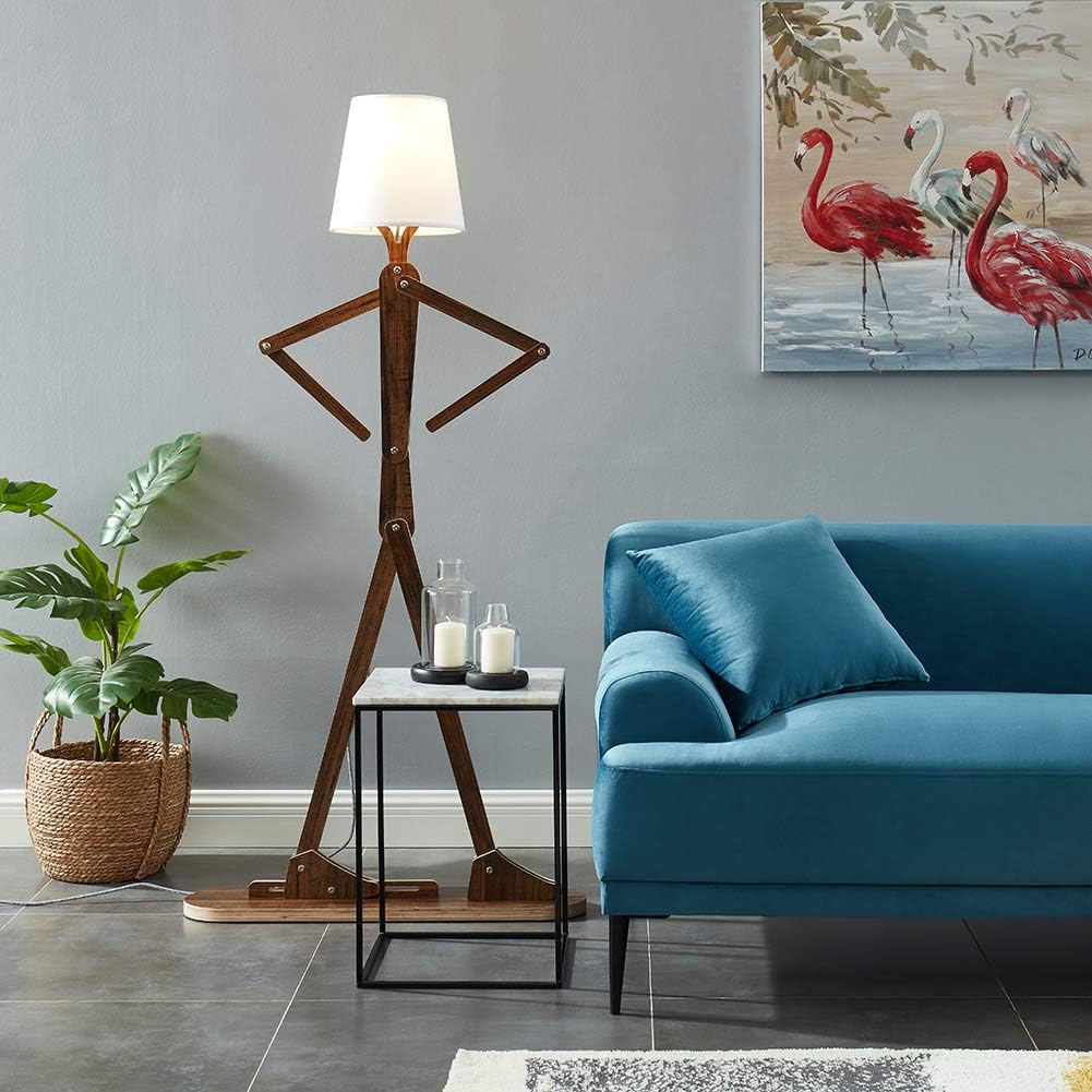Cool Decorative Tall Floor Lamp Wood Swing Arm Standing Corner Reading Lights for Kids Bedroom Living Room Farmhouse - LED Bulb Included (Teak)