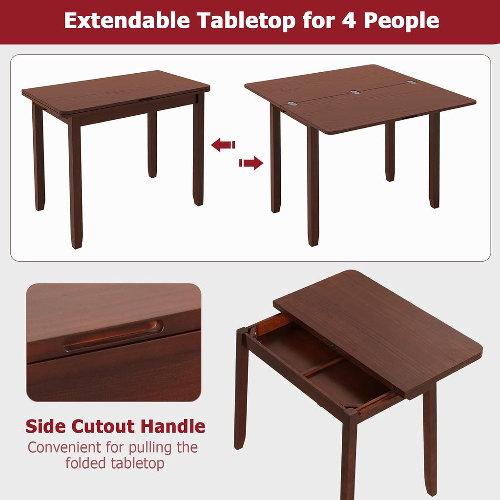 Tangkula 40' Foldable Dining Table, Kitchen Table w/Solid Rubber Wood Legs, Dual Drop Leaf Design, Farmhouse Diner Table for 2-4 People, Dining Room, Living Room, Restaurant (Rectangle)
