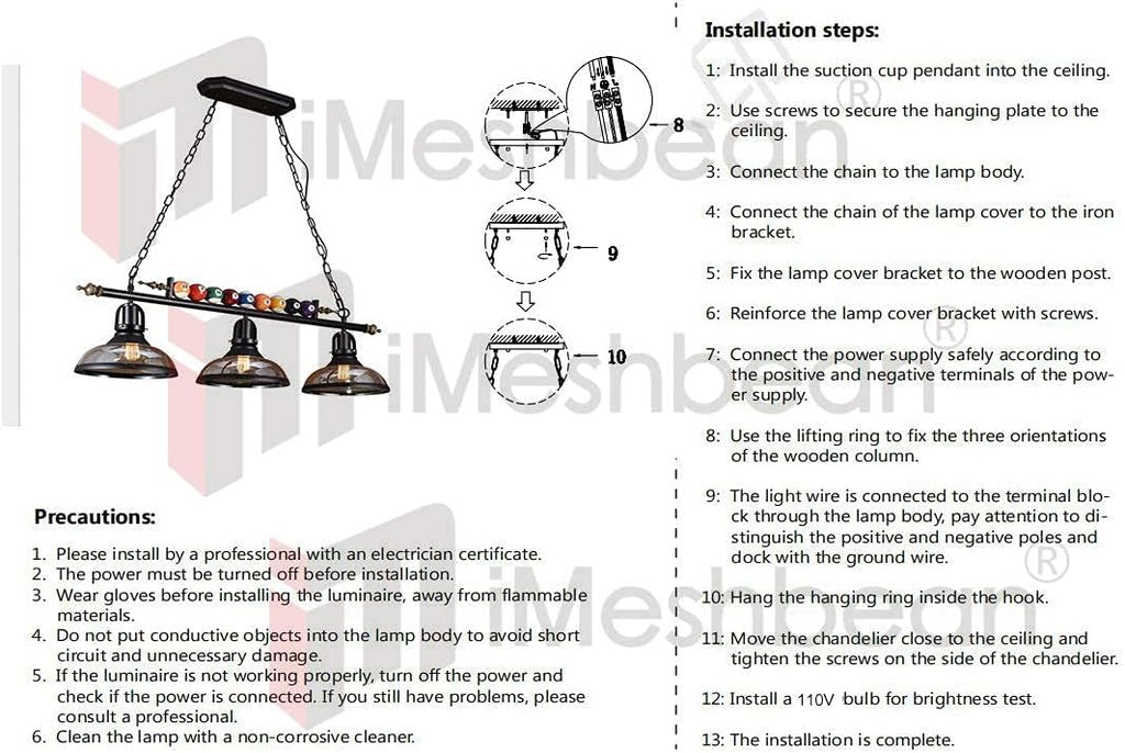 Pool Table Lighting Fixtures Ceiling Lamp for Game Room Beer Party 7' - 8 ' Table,Black Metal Ball Design Billiard Pendant Lamp with 3 Glass Shades (3 Heads Glass Shades)