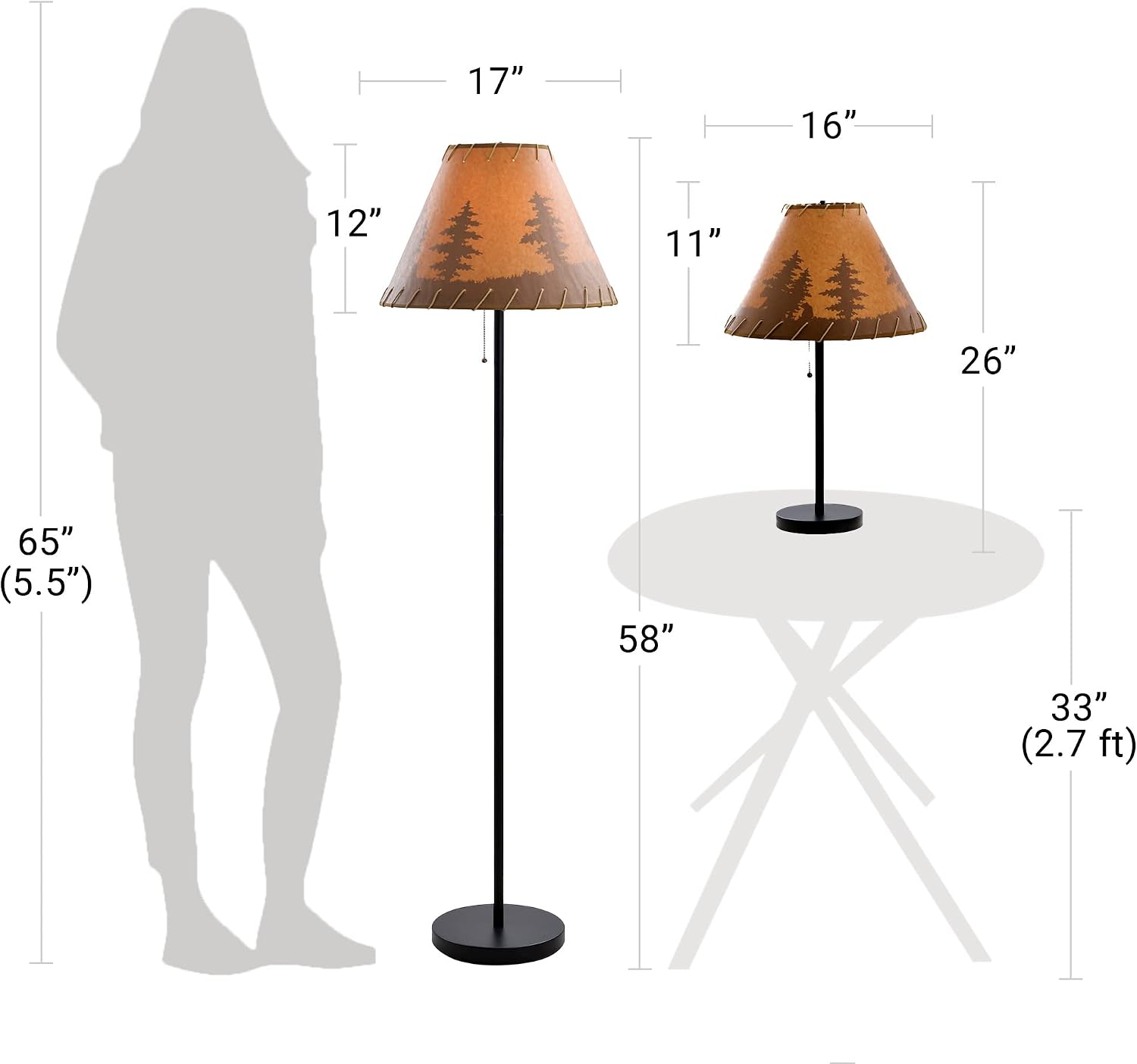 Catalina Lighting 19908-000 Rustic Cabin Lodge 3-Piece Table & Floor Lamp Set, LED Bulb NOT Included, 58', Forest Print,Set of 3