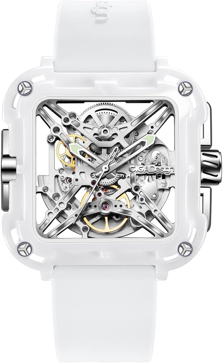 CIGA Design Watches for Womens X Series - Machina, Mechanical Automatic Watches Fashion All-Match Wrist Accessories Sapphire Crystal Analog Skeleton Watches with Silicone Strap