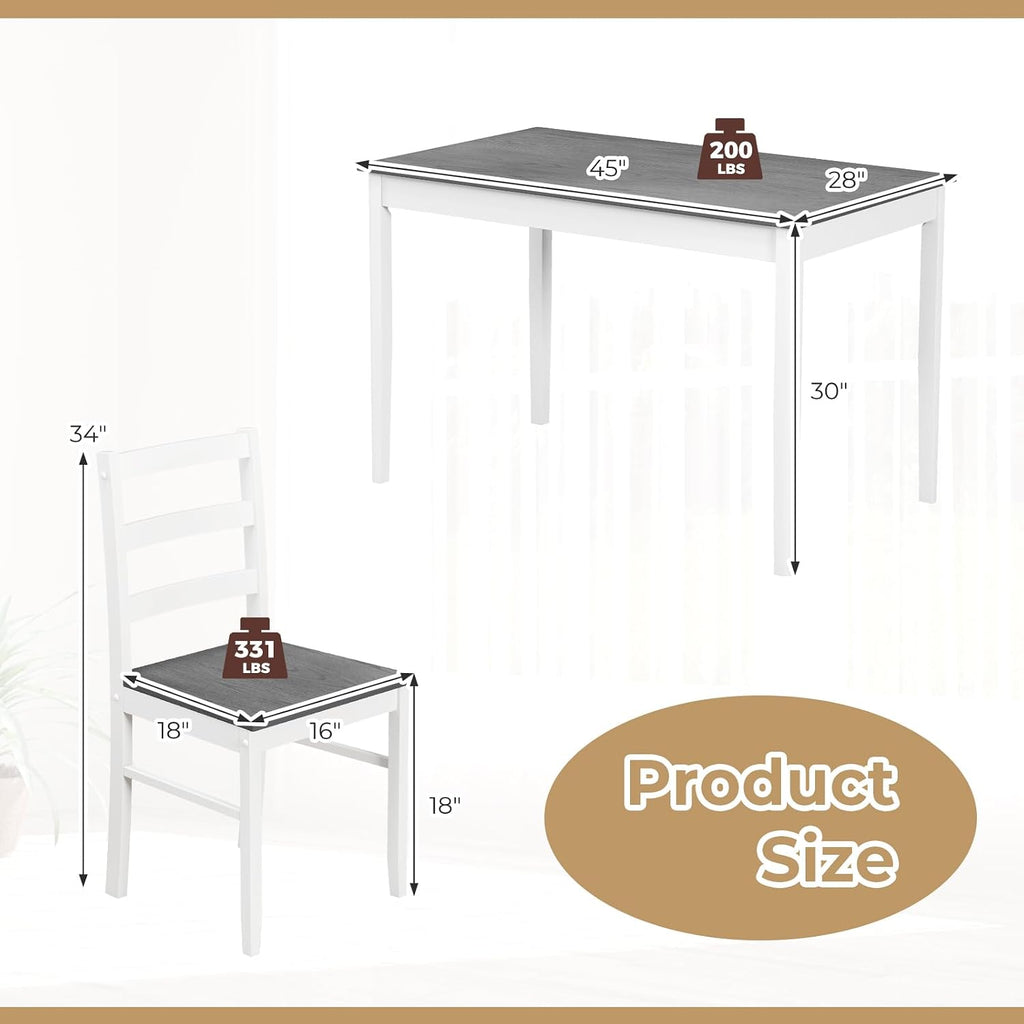 Giantex 5-Piece Dining Table Set for 4, 45' Rectangular Kitchen Table and Chairs Set with Solid Rubber Wood Legs, Space Saving Dinette Set for Small Space, Breakfast Nook, Restaurant (Grey)