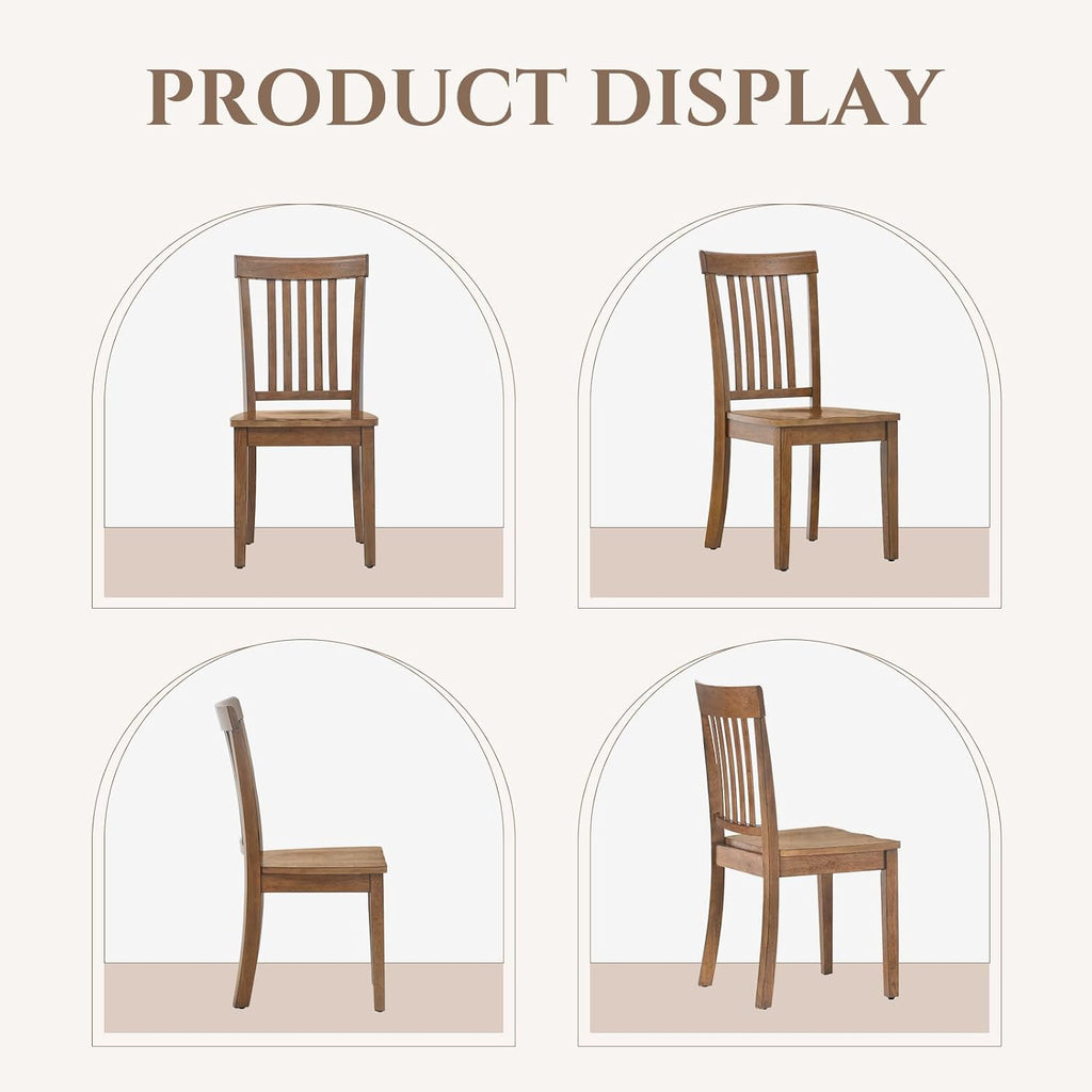 COLAMY Farmhouse Dining Chairs Set of 2, Light Brown Wooden Dining Room Chairs, Windsor Spindle High Back Side Chairs, Armless Rubberwood Kitchen Table Chairs