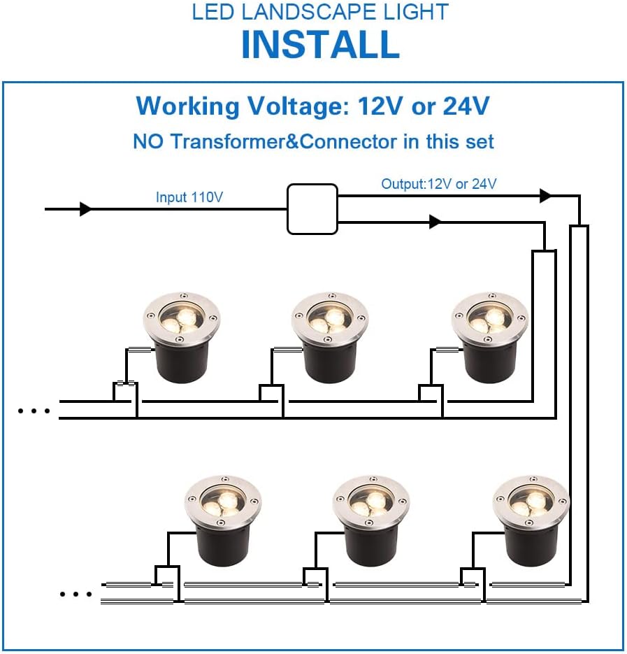 3W Led Low Voltage Landscape Lighting with Wire Connectors and Well Lights for Garden, Driveway, Deck, Tree (12 Pack)