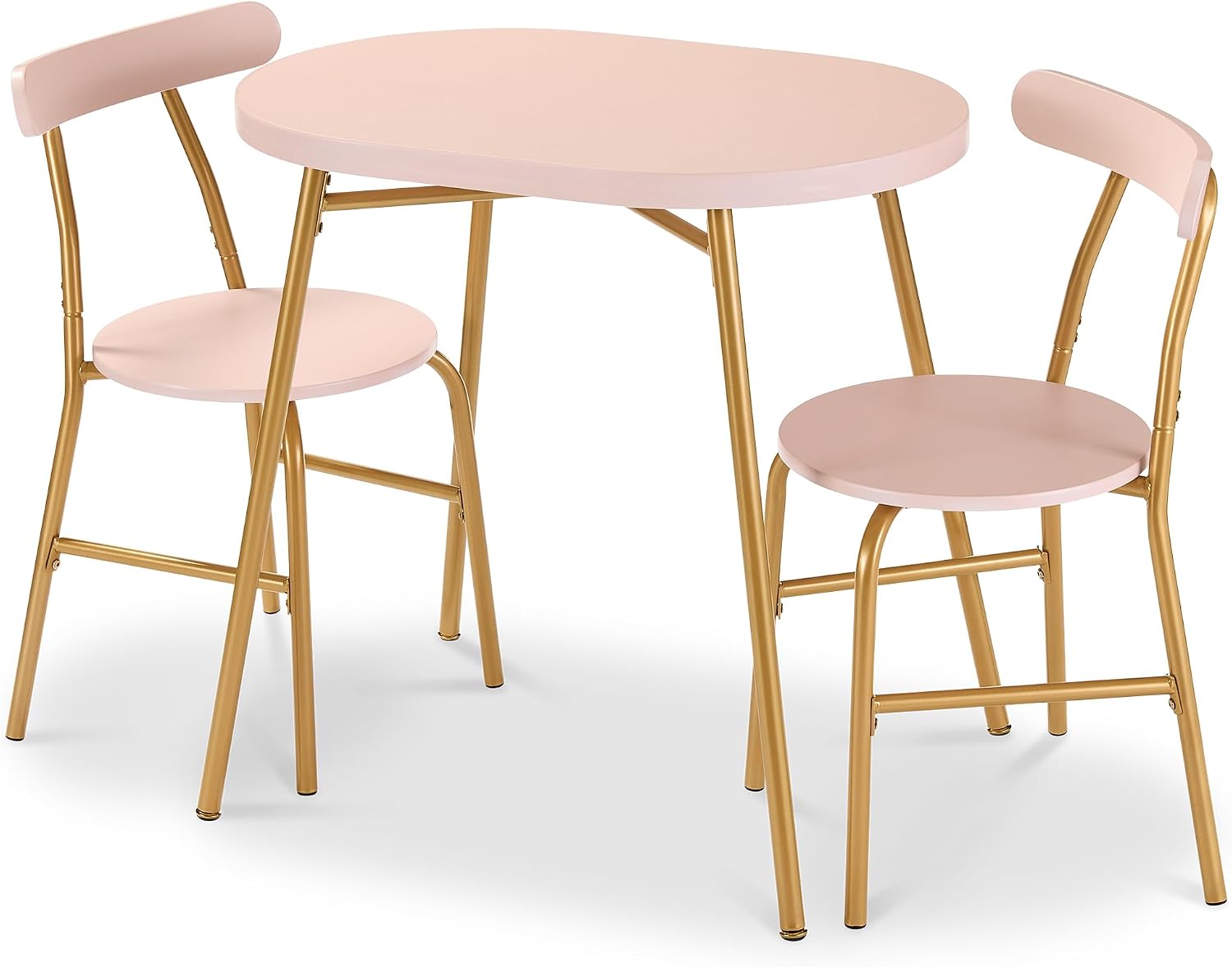 Best Choice Products 3-Piece Oval Dining Table Set,Modern Small Kitchen Dinette w/ 2 Chairs, Metal Frame, Curved Backrests - Pink/Gold