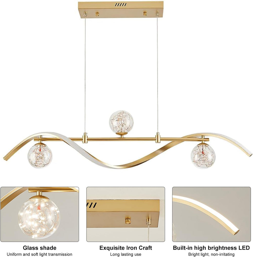 homary 40.2' Dimmable Kitchen Island Lighting, Gold 4-Light Dining Room Light Fixture Over Table Linear LED Chandelier Island Lights for Kitchen