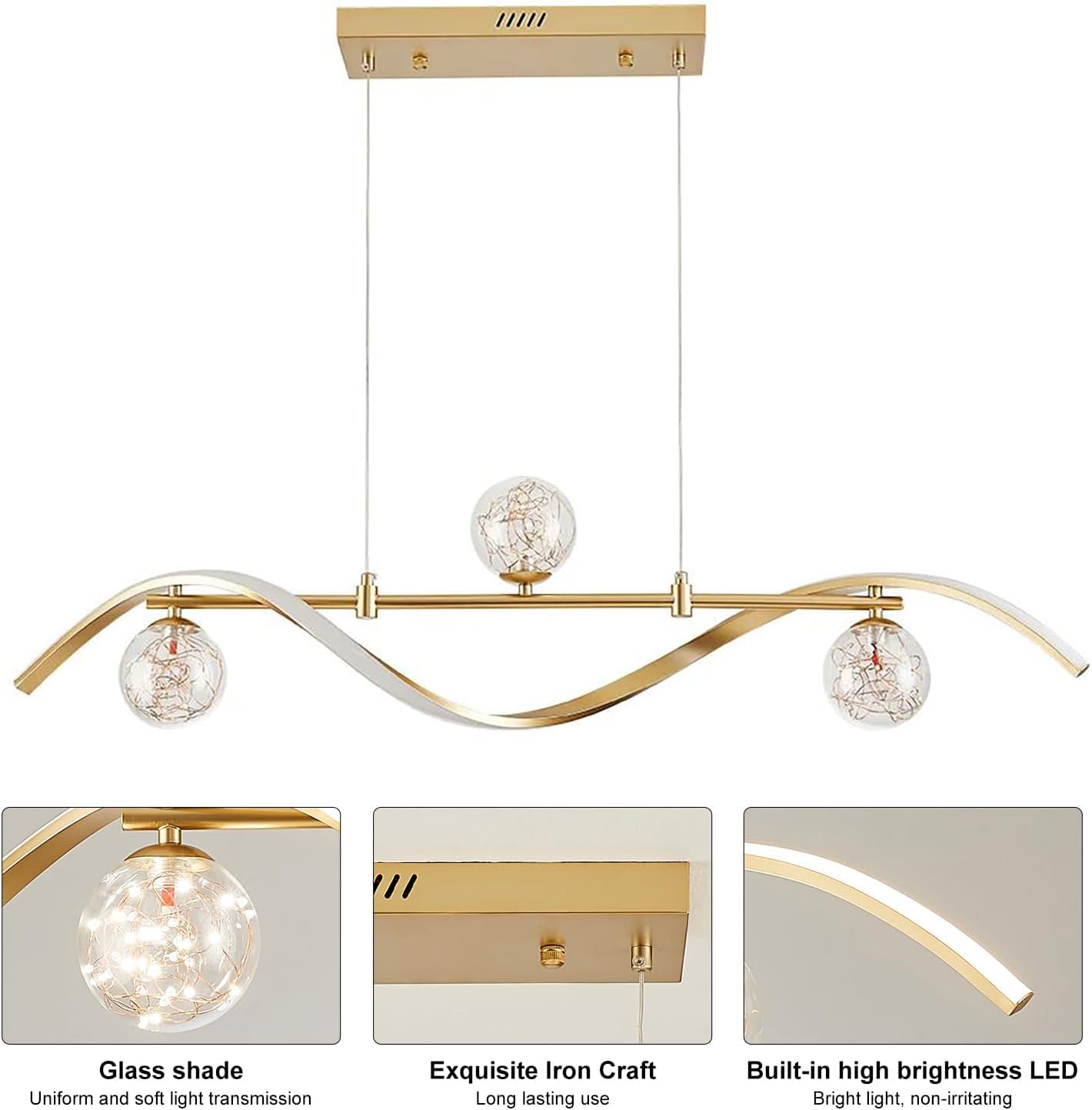homary 40.2' Dimmable Kitchen Island Lighting, Gold 4-Light Dining Room Light Fixture Over Table Linear LED Chandelier Island Lights for Kitchen
