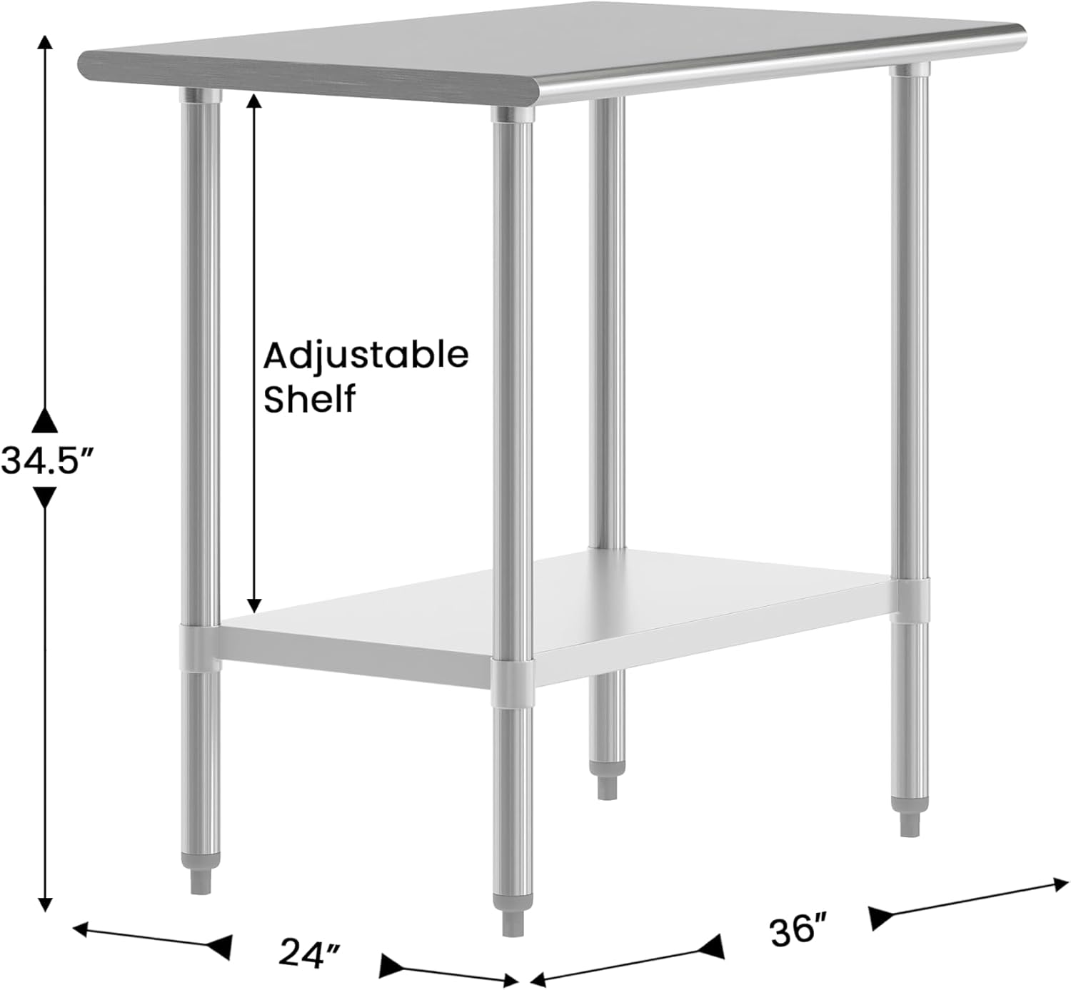 Flash Furniture Reese NSF Certified Stainless Steel Kitchen Prep and Work Table, Commercial Work Table with Storage, 36' W x 24' D x 34.5' H, Silver