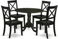 East West Furniture DLBO5-BLK-W 5 Piece Dinette Set for 4 Includes a Round Dining Room Table with Dropleaf and 4 Kitchen Dining Chairs, 42x42 Inch, Black