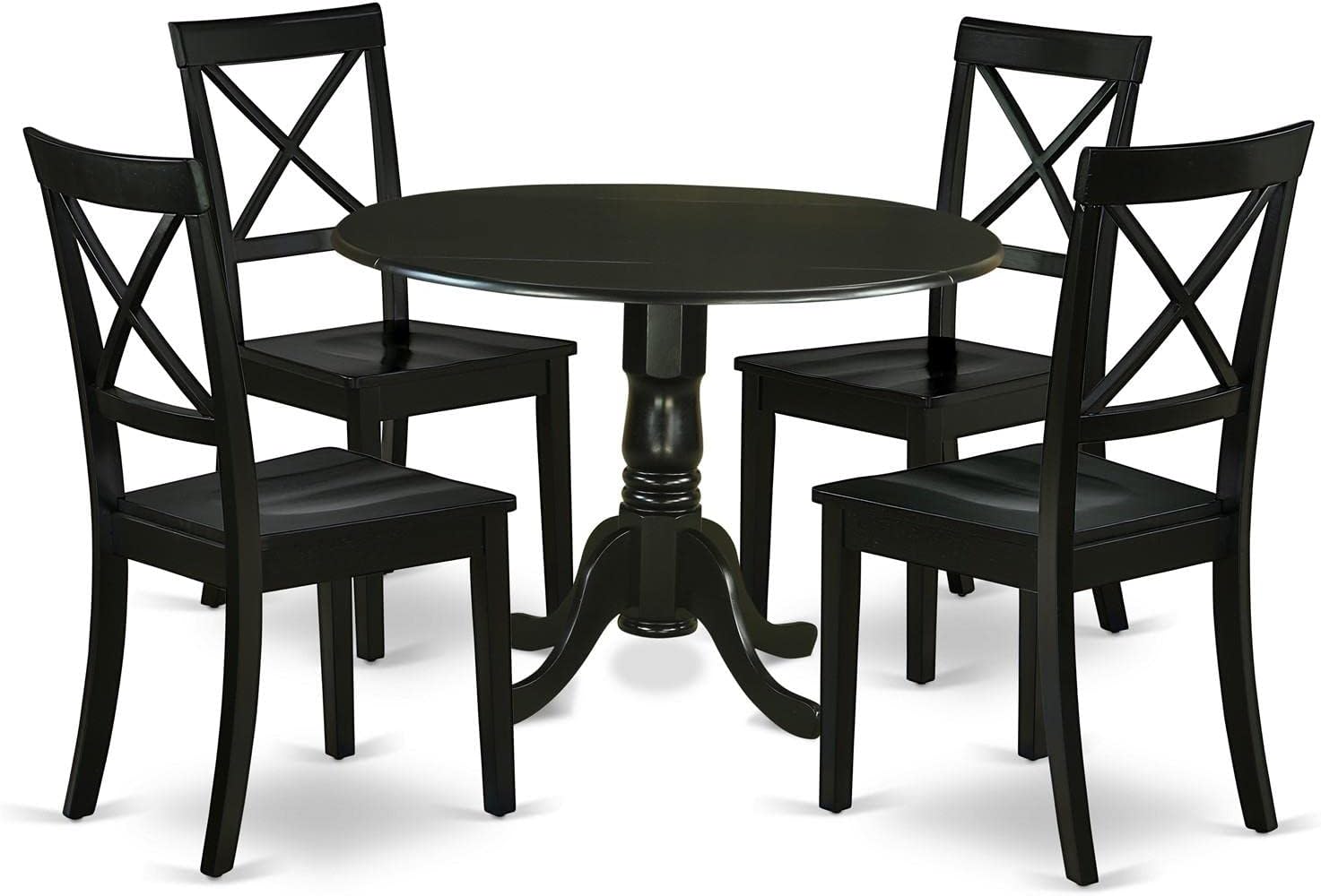 East West Furniture DLBO5-BLK-W 5 Piece Dinette Set for 4 Includes a Round Dining Room Table with Dropleaf and 4 Kitchen Dining Chairs, 42x42 Inch, Black
