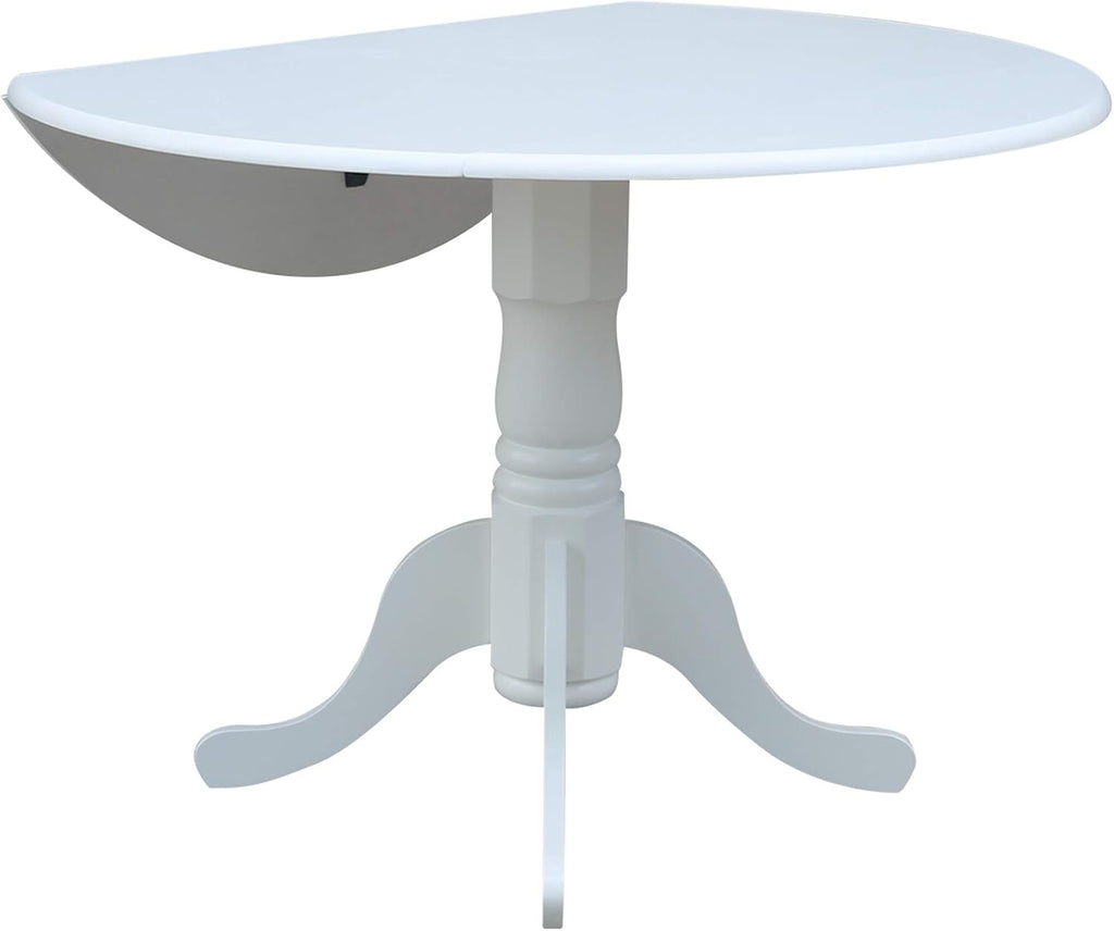 IC International Concepts, 42' Round Dual Drop Leaf Pedestal Dining Table, Solid Real Wood, Sturdy Parawood, White