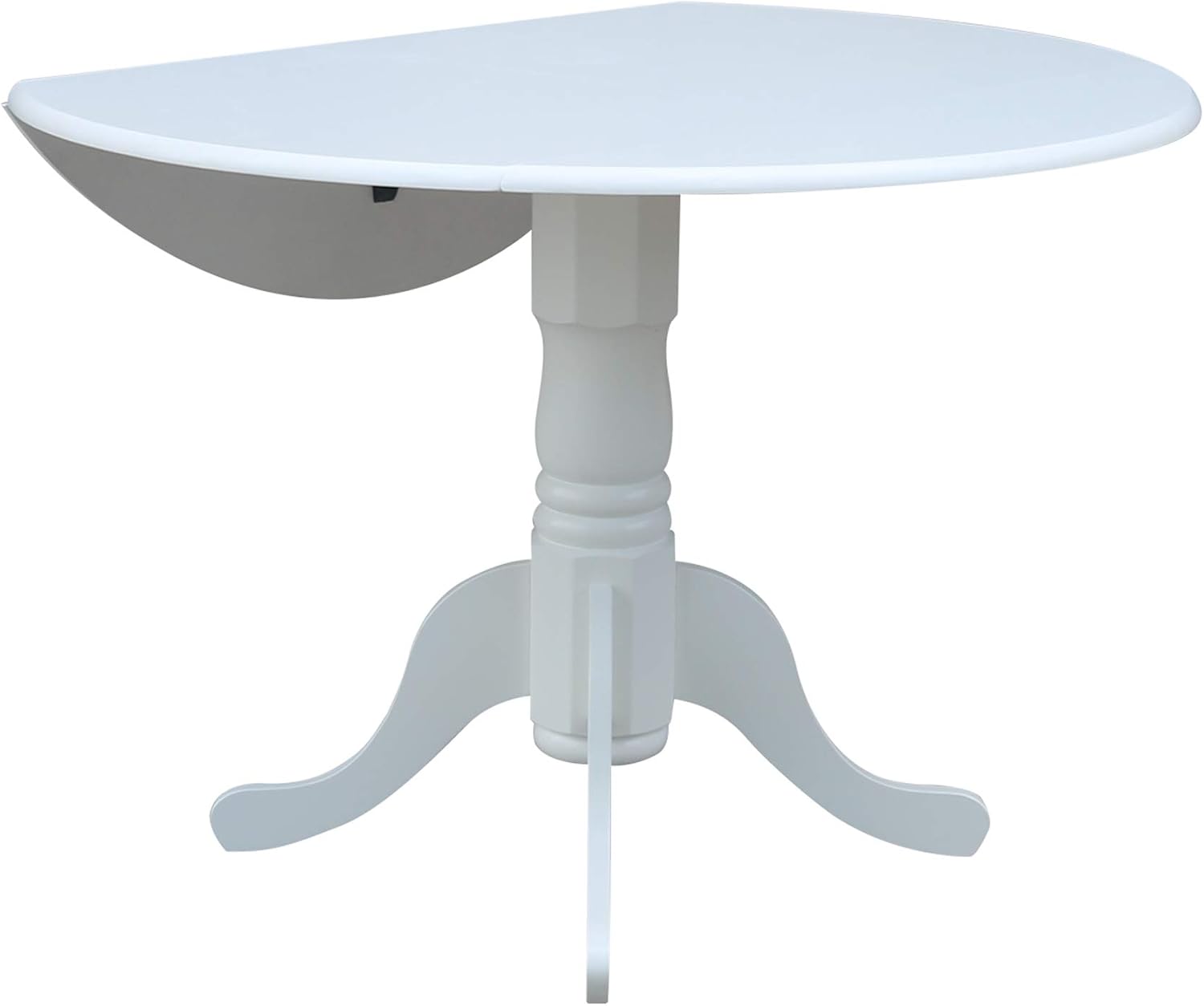 IC International Concepts, 42' Round Dual Drop Leaf Pedestal Dining Table, Solid Real Wood, Sturdy Parawood, White