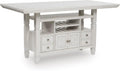 Signature Design by Ashley Robbinsdale Casual Counter Height Dining Table with 10 Bottle Wine Storage, Open Shelves, Drawers and Cabinet, Antiqued White Finish, 36' W x 72' L x 37' H