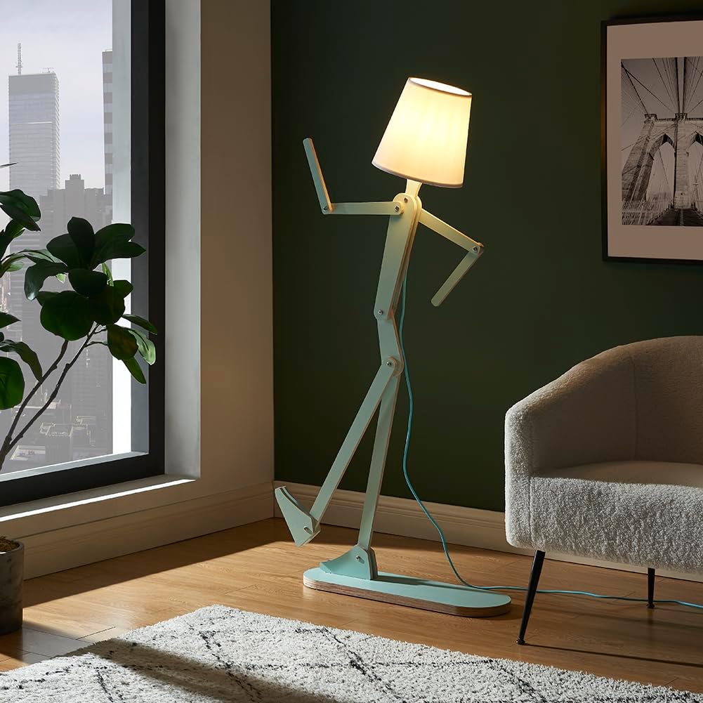 Unique Mini Wood Floor Lamp for Living Room Bedroom Office Farmhouse - Cute Corner Decorative Reading Standing Light Creative Swing Arm Arc Design Gift for Kids Room (Green Mini)