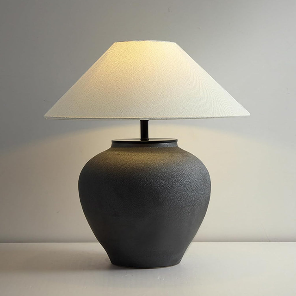 18.8' Black Vintage Distressed Ceramic Pot Table Lamp with Fabric Shade Rustic Farmhouse Table Lamps for Living Room Decorative Bedside Nightstand Lamp for Living Room Hotels Office