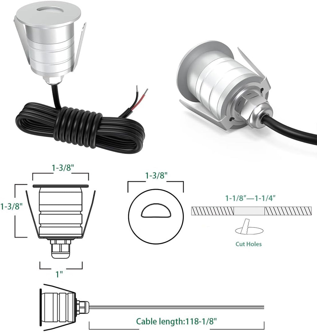 Recessed LED Step Light 1W 10Packs Mini Deck Lights, 12V-24V DC Low Voltage Warm White LED In Ground Light IP67 Waterproof Stair Lighting for Landscape Garden Lawn Yard Patio Steps, 3000K
