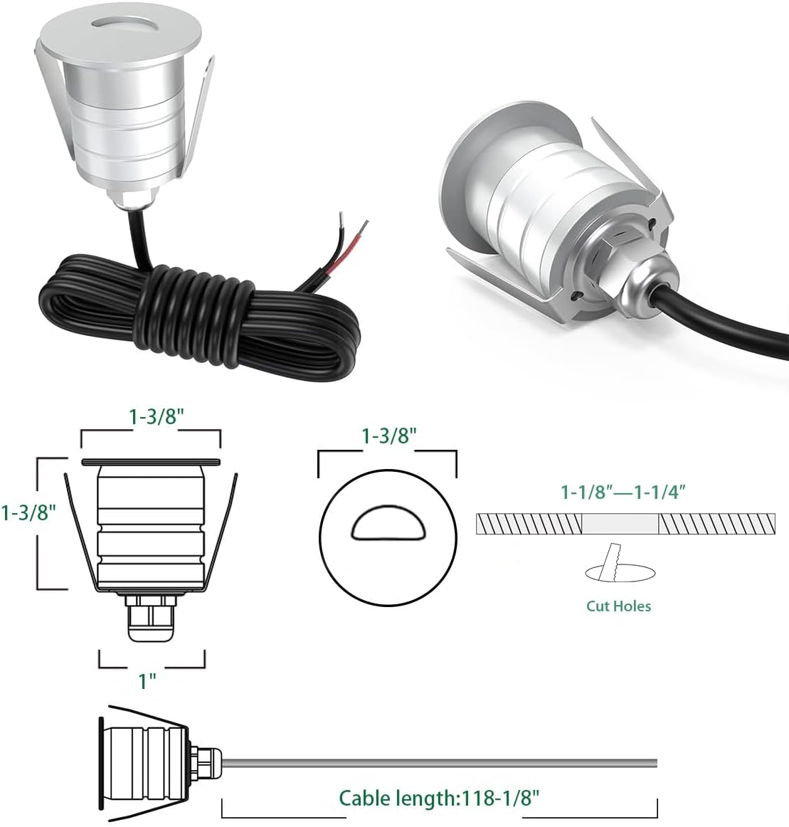 Recessed LED Step Light 1W 10Packs Mini Deck Lights, 12V-24V DC Low Voltage Warm White LED In Ground Light IP67 Waterproof Stair Lighting for Landscape Garden Lawn Yard Patio Steps, 3000K