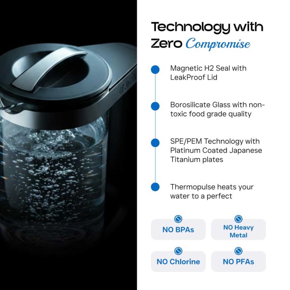 HydroPitcher | 68 Oz Hydrogen Water Pitcher - BPA Free Rich Hydrogen Water Generator - Electrolysis Jug with SPE/PEM Technology Hydrogen Water Machine | Chlorine Free Large Hydrogen Water Bottle