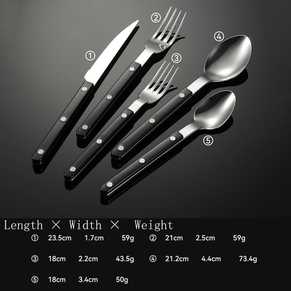 Silverware Set,20 Piece Flatware Set for 4,Black Clip Handle Rivet Cutlery,Including Steak Knife Fork and Spoon,Dishwasher Safe,Gift Package for Wedding Housewarming