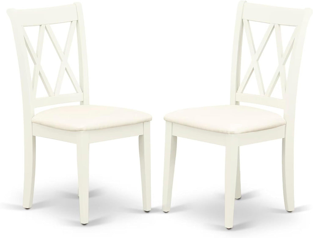 East West Furniture ANCL5-LWH-C 5 Piece Dining Room Table Set Includes a Round Wooden Table with Pedestal and 4 Linen Fabric Kitchen Dining Chairs, 36x36 Inch, Linen White