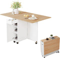 3imothrix Folding Dining Table, Dinner Table with Drawer and Storage and Shelves, Space Saving Dining Table with 6 Wheels, Kitchen Table for Small Spaces (Light Brown)