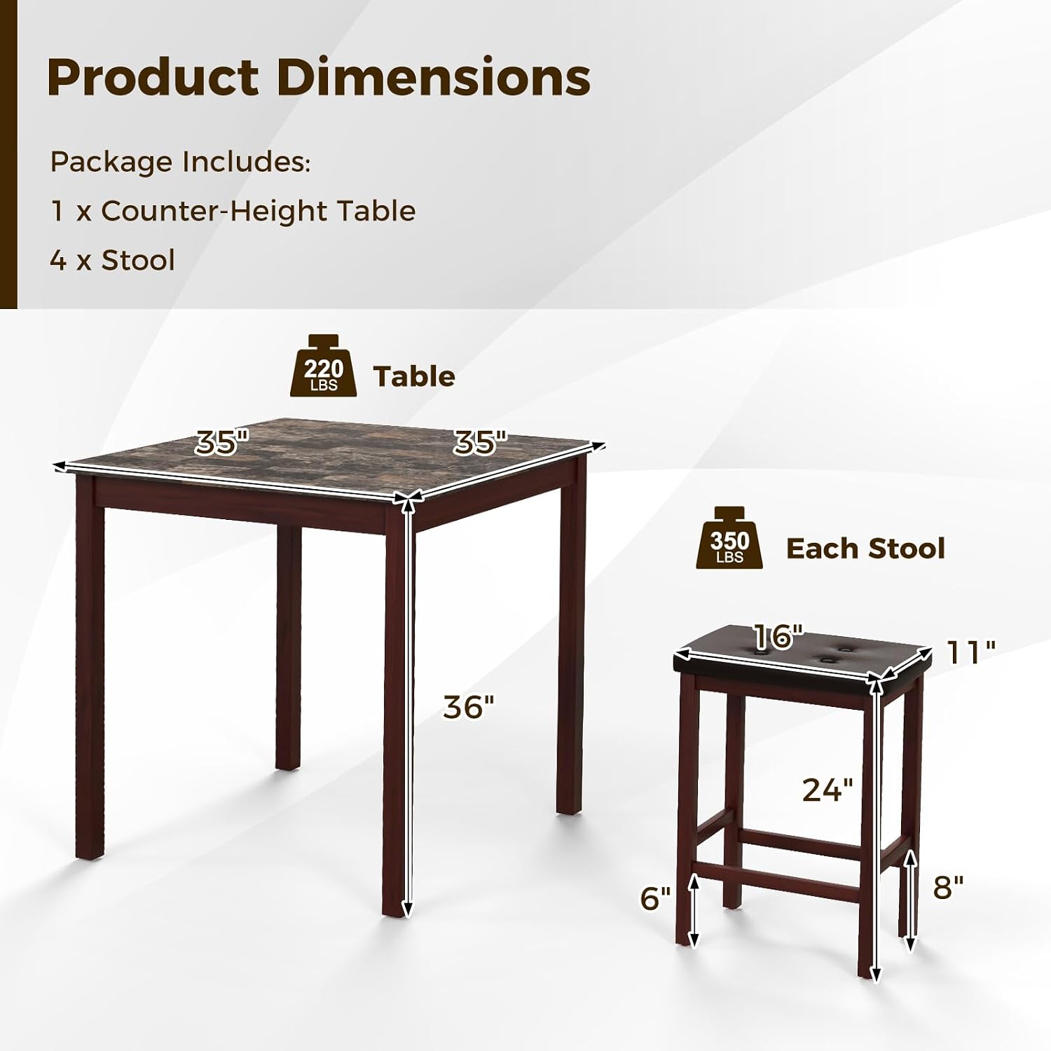 Giantex Dining Table Set for 4, Kitchen Table Chairs Set of 4, Counter Height Dining Table Set with 4 Bar Stools, Space-Saving Dinette Table Set for Small Place, Breakfast Nook Table Set (Brown)