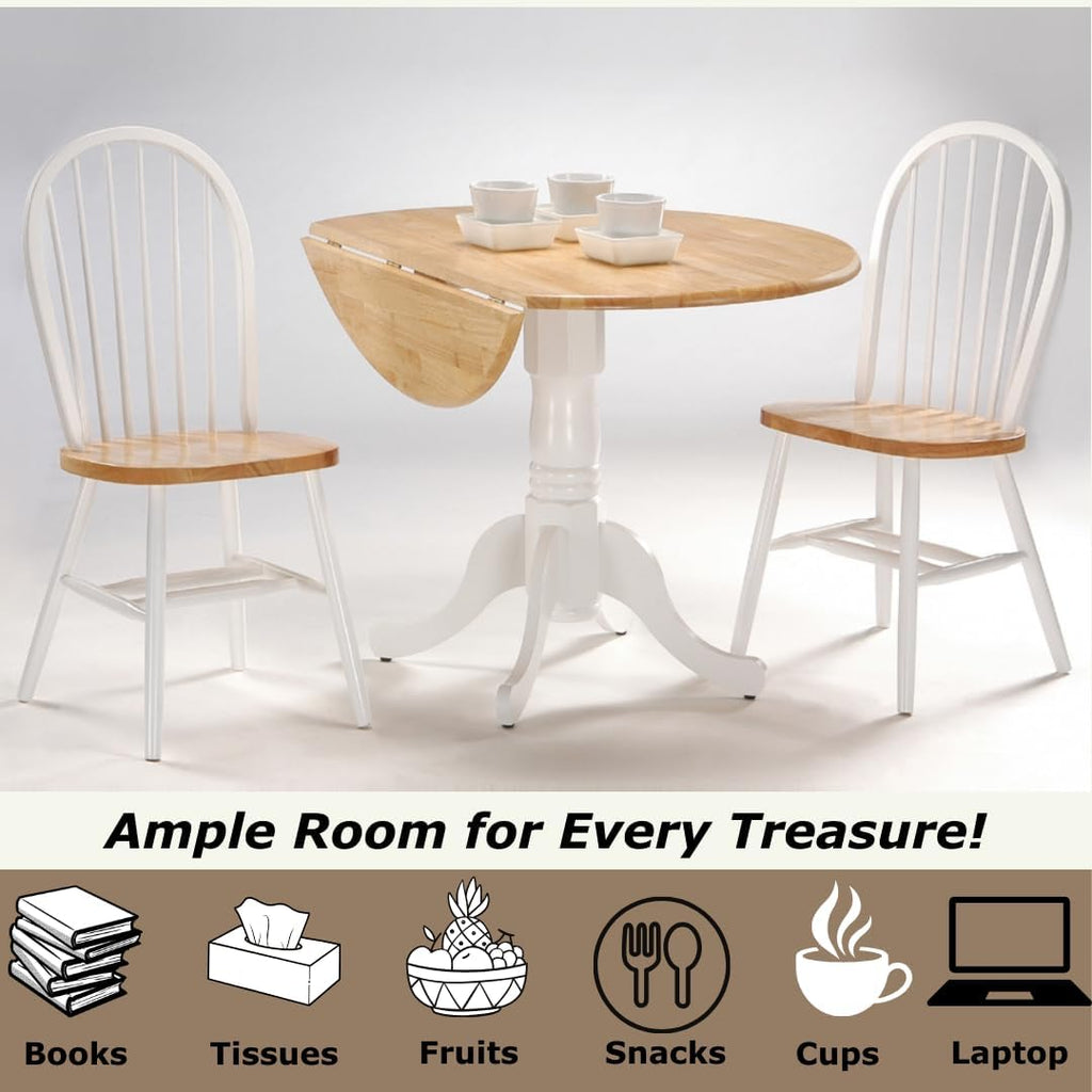 42' Round Dual Drop Leaf Pedestal Dining Table, Solid Wood, Easy Assembly, 20mm Top Thickness, Kitchen/Dining Room, Includes Two 9' Drop Leaves, Durable Parawood Construction, Unfinished