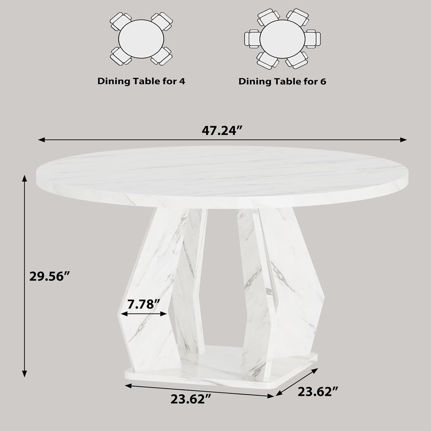 IBF Round Marble Dining Table,Dinner Tables for Kitchen 4-6,47 Inch Modern Pedestal Dining Room Table for Kitchen,Office,Living Room,White Marble