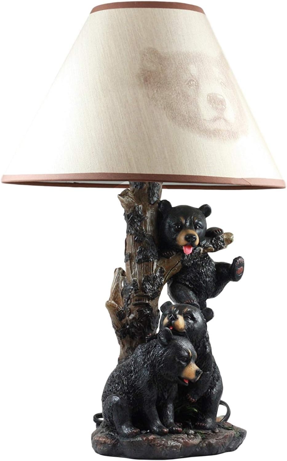 Ebros Wildlife Whimsical Climbing Black Bear Cubs Table Lamp Statue Decor with Bear Face Printed Shade Three Cuddly Sibling Bears Little Rascals Playing by Tree Desktop Lamp (Set of 2)