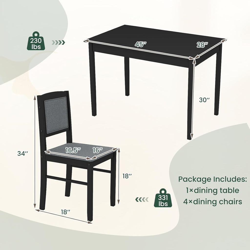NAFORT Kitchen Table Set for 4, Mid-Century Modern Dining Table and Chairs Set of 4, Farmhouse Dinner Set w/ 4 Upholstered Chairs, Rubber Wood Dinette Set for Kitchen& Dining Room, Restaurant