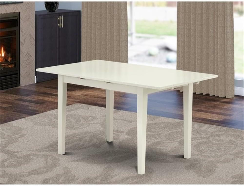 East West Furniture NFT-LWH-T Norfolk Kitchen Table - a Rectangle Dining Table Top with Butterfly Leaf, 32x54 Inch, Linen White