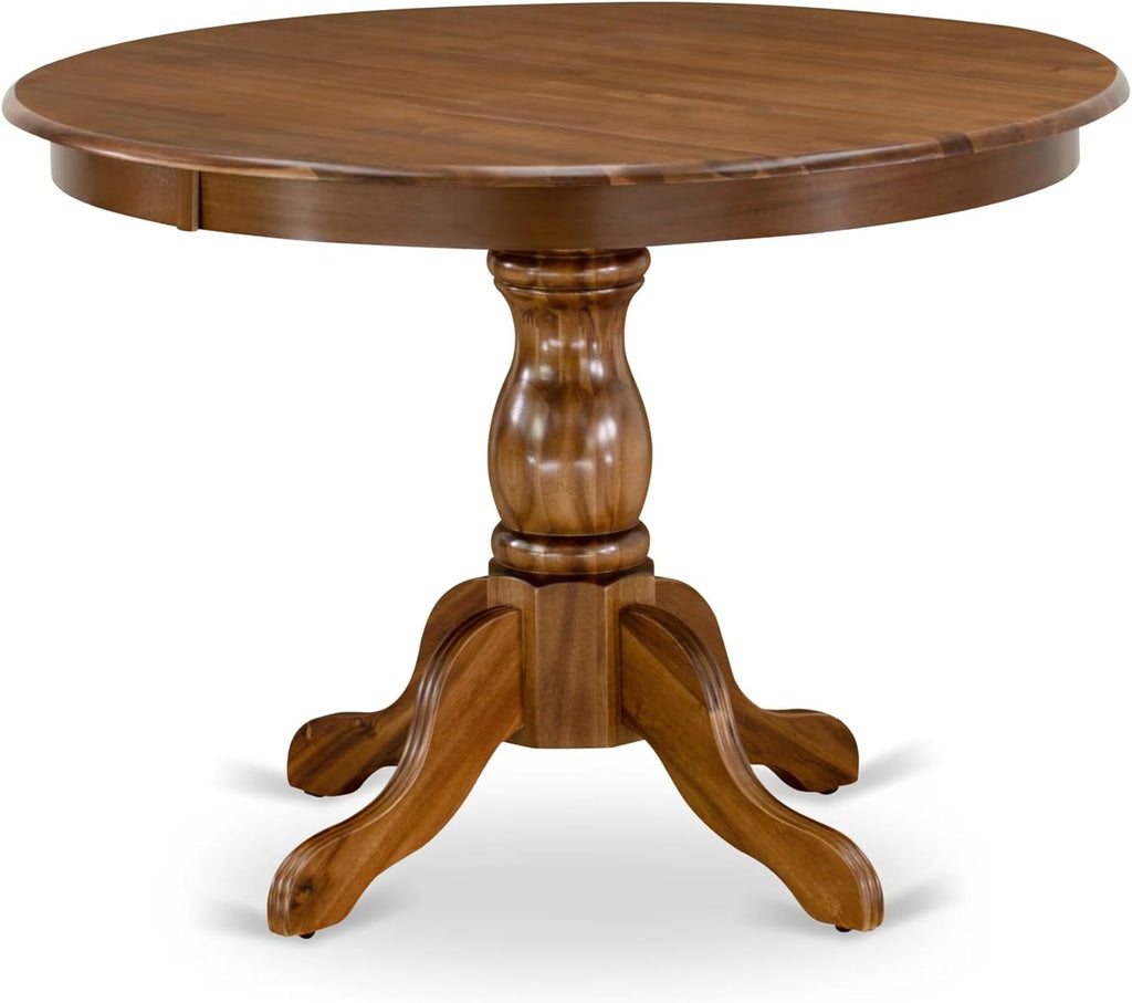East West Furniture HBT-AWA-TP Hartland Dining Table - a Round Wooden Table Top with Pedestal Base, 42x42 Inch, Walnut