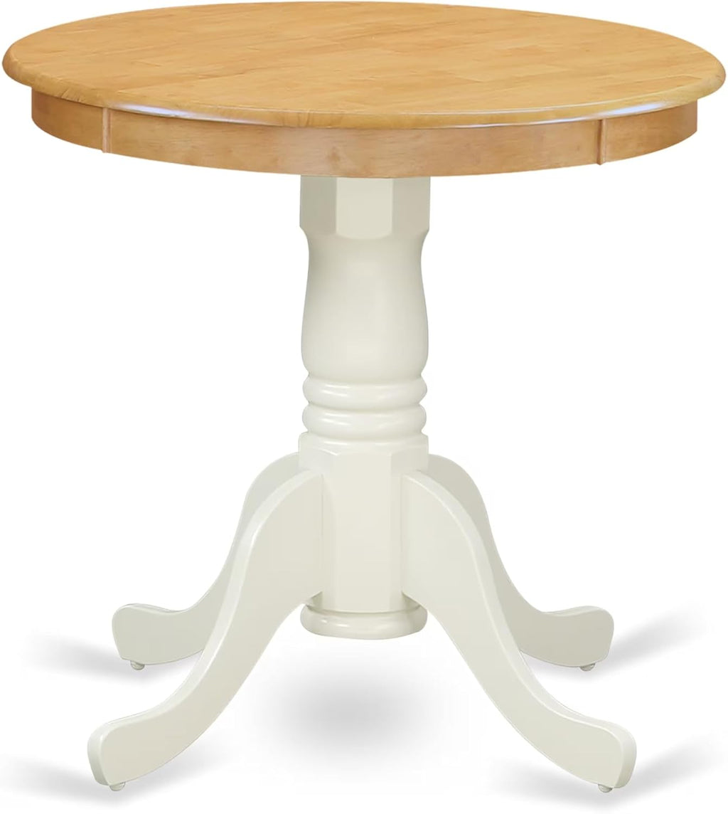 East West Furniture EMT-OLW-TP Eden Dining Room Table - a Round kitchen Table Top with Pedestal Base, 30x30 Inch, Oak & Linen White