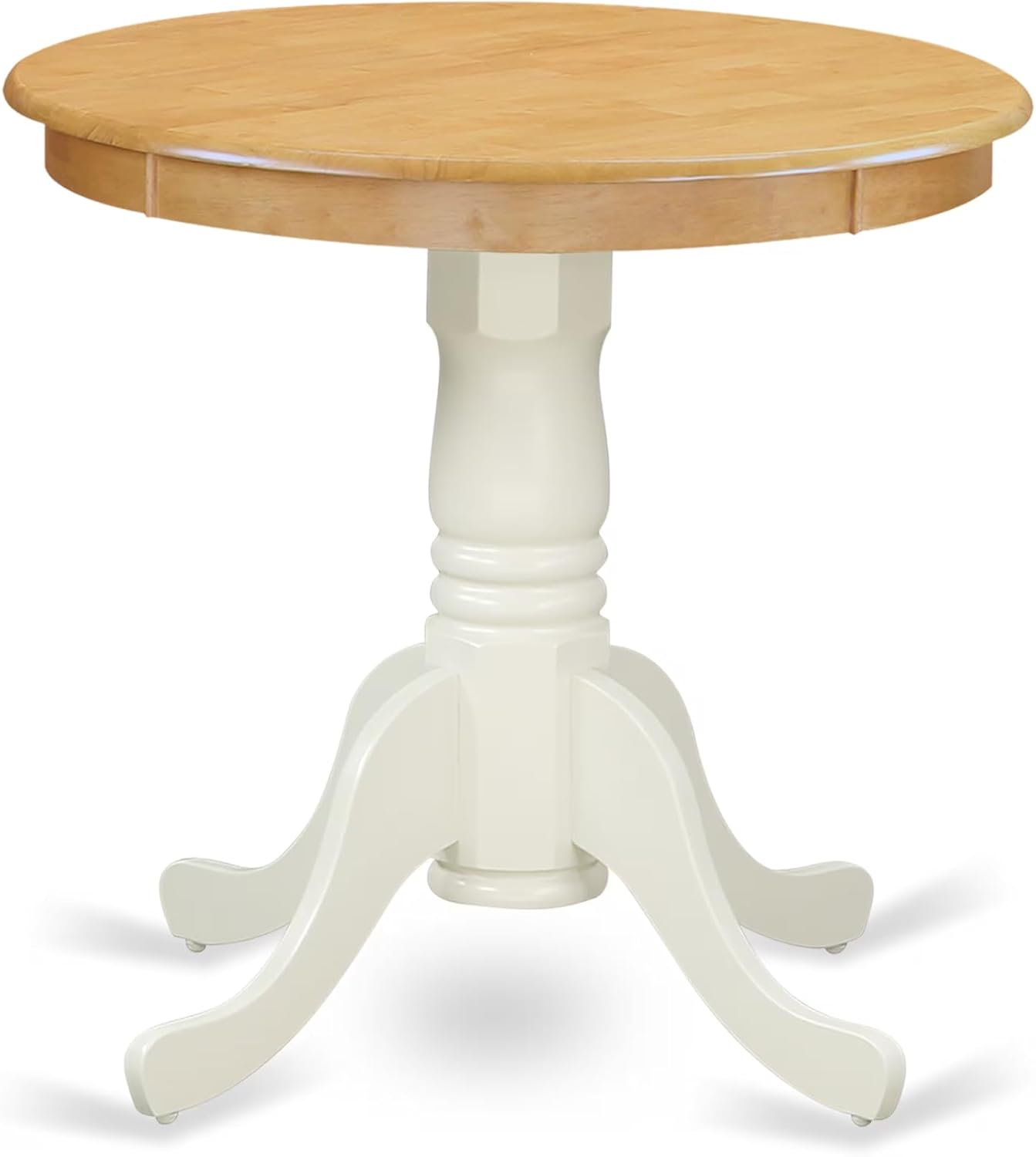 East West Furniture EMT-OLW-TP Eden Dining Room Table - a Round kitchen Table Top with Pedestal Base, 30x30 Inch, Oak & Linen White
