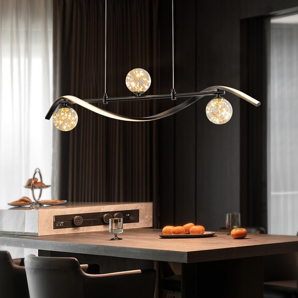 homary 40.2' Dimmable Kitchen Island Lighting, Black 4-Light Dining Room Light Fixture Over Table Linear LED Chandelier Island Lights for Kitchen