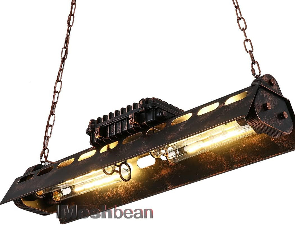 iMeshbean Industrial Steampunk Chandelier Pool Table Ceiling Light Fixture Wrought Iron Pendant Lamp for Bar Kitchen Island Dinging Room