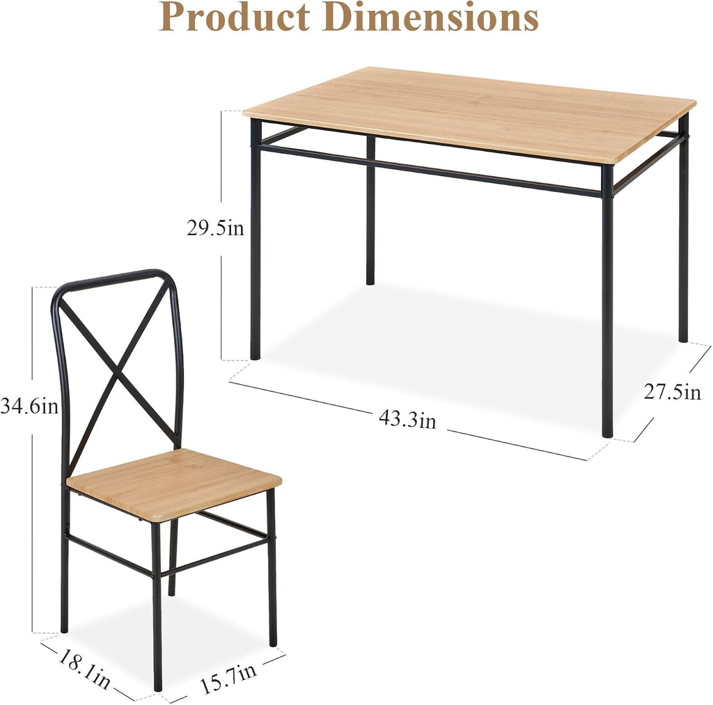 VECELO Dining Table Set for 4, 5-Piece Wood Kitchen Table with Chairs for Small Space, Breakfast Nook, Space-Saving, Natural Black