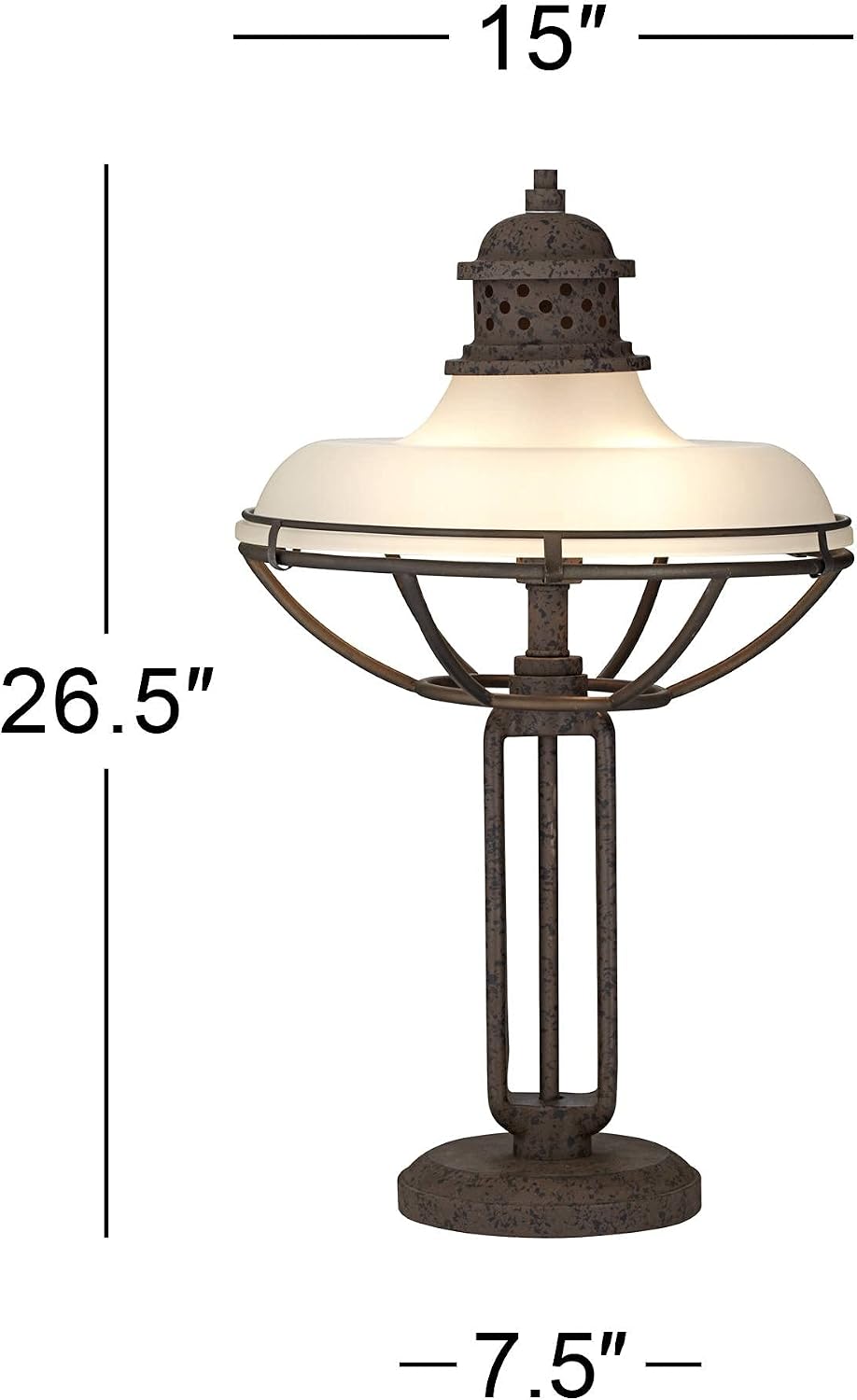 Franklin Iron Works Rustic Western Industrial Table Lamp with Dimmer and USB Charging Port 26.5' High Rust Bronze Metal Open Cage Half-Dome Glass Shade Living Room Bedroom House Bedside Nightstand