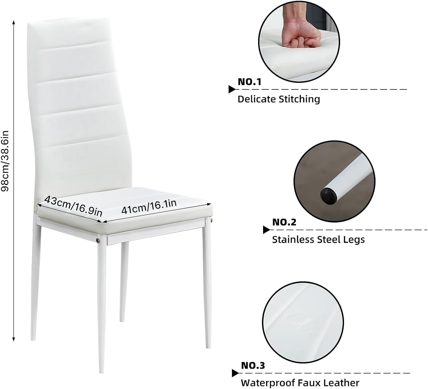 Mondeer Dining Table and Chairs Set 6, 7 Pieces Kitchen Table Set with High Back Faux Leather Chair for Dining Room Kitchen Rectangular Modern (Grey Table White Chairs)