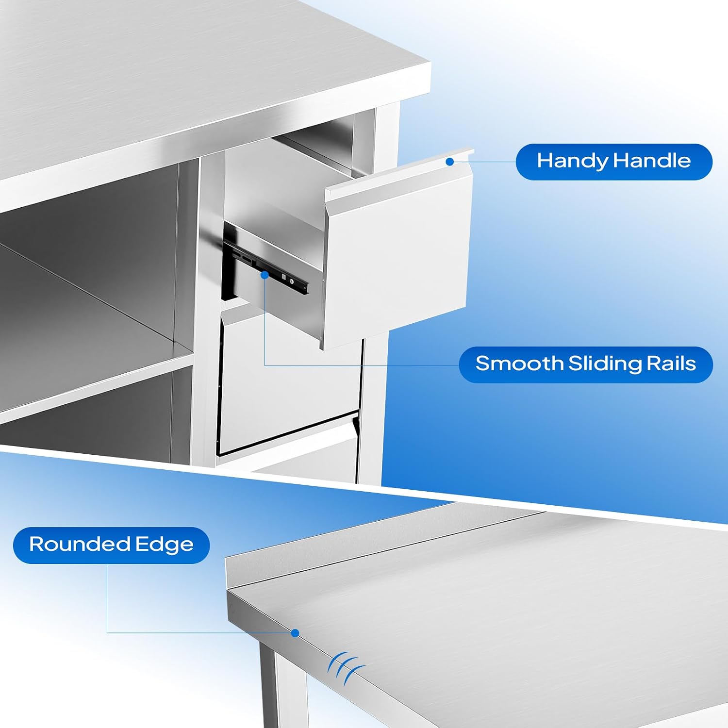 ROVSUN 48 x 24 Inches Stainless Steel Table with 3 Drawers, Heavy Duty Metal Prep & Work Table with Undershelf for Commercial Kitchen, Restaurant, Home, Hotel and Garage