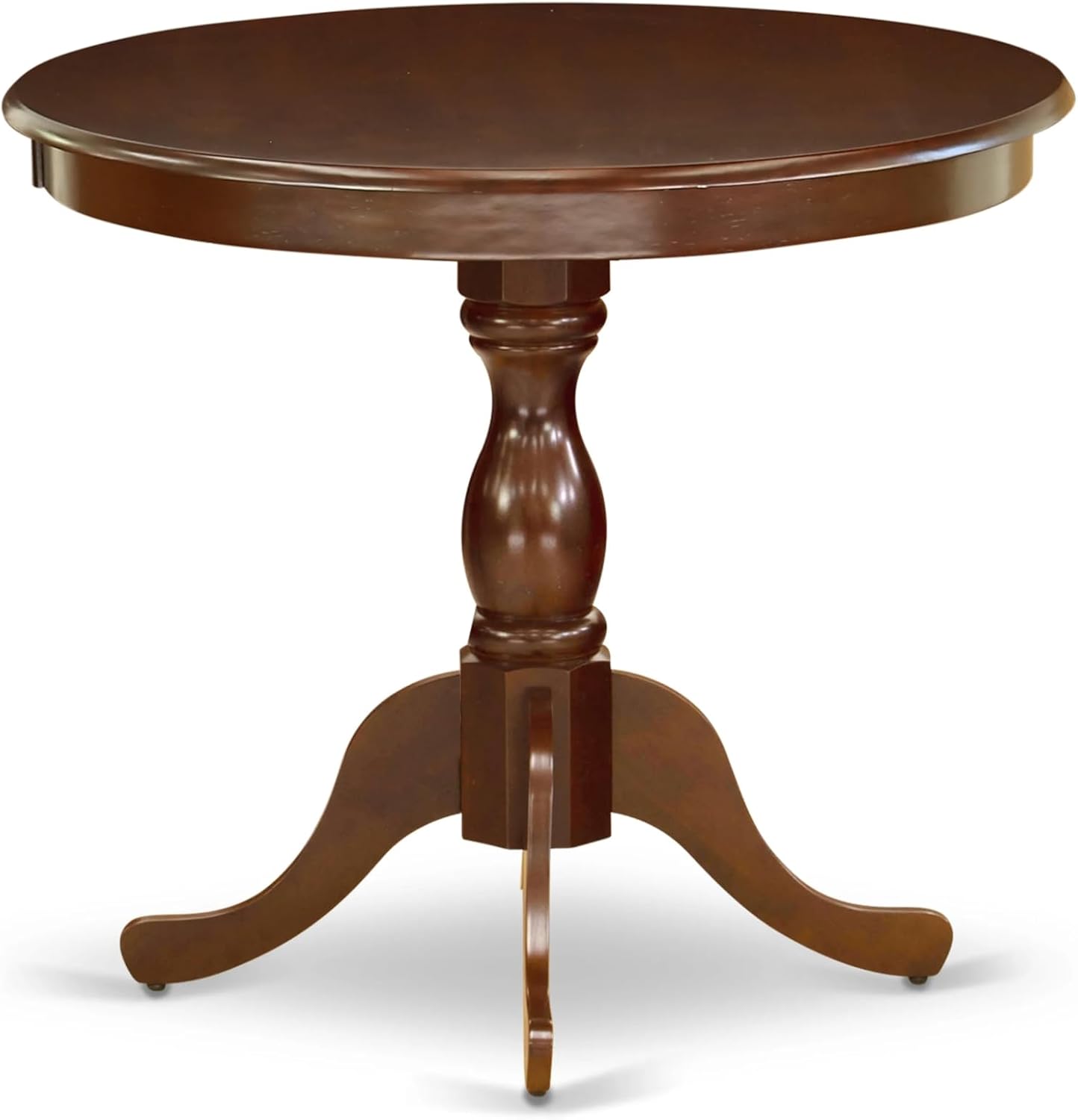 East West Furniture AMT-MAH-TP Antique Dining Room Table - a Round Kitchen Table Top with Pedestal Base, 36x36 Inch, Mahogany