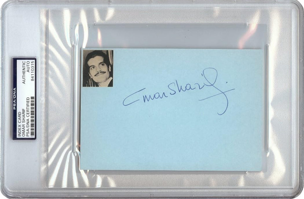 Omar Sharif Signed Autographed 4X6 Index Card 1965 Vintage Auto PSA/DNA Encased