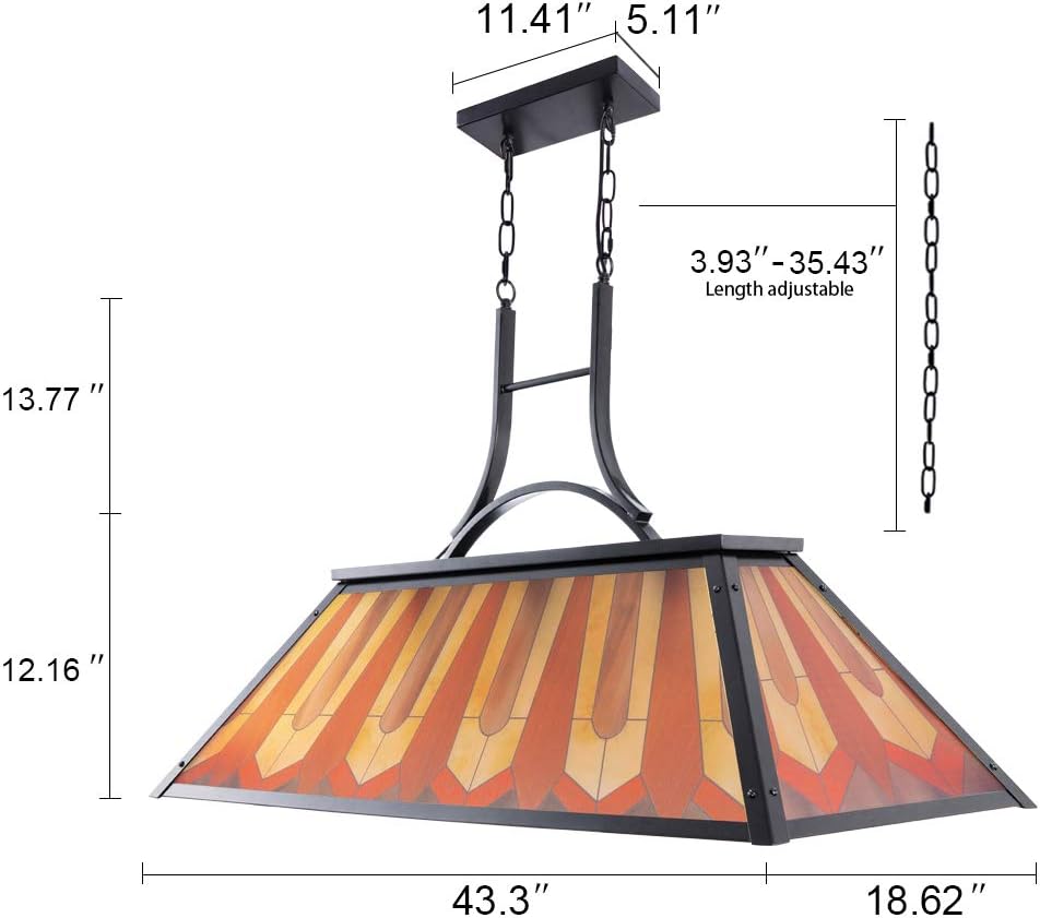 Wellmet Tiffany Style Pool Table Lamp Hanging, Billiards Light for Game Room 7' 8' 9' Pool Table, 3-Light Vintage Chandelier Lighting Fixture for Snooker Man Cave Club Kitchen Island Bar