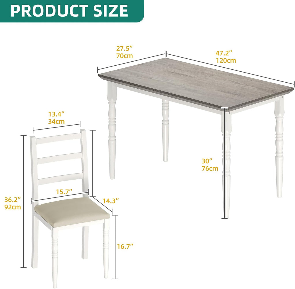 YITAHOME 5-Piece Dining Table Set for 4, Farmhouse Dining Room Table with Chairs Faux Leather Upholstered, Rectangular Kitchen Dinner Table Set for Small Spaces & Apartment, White Grey
