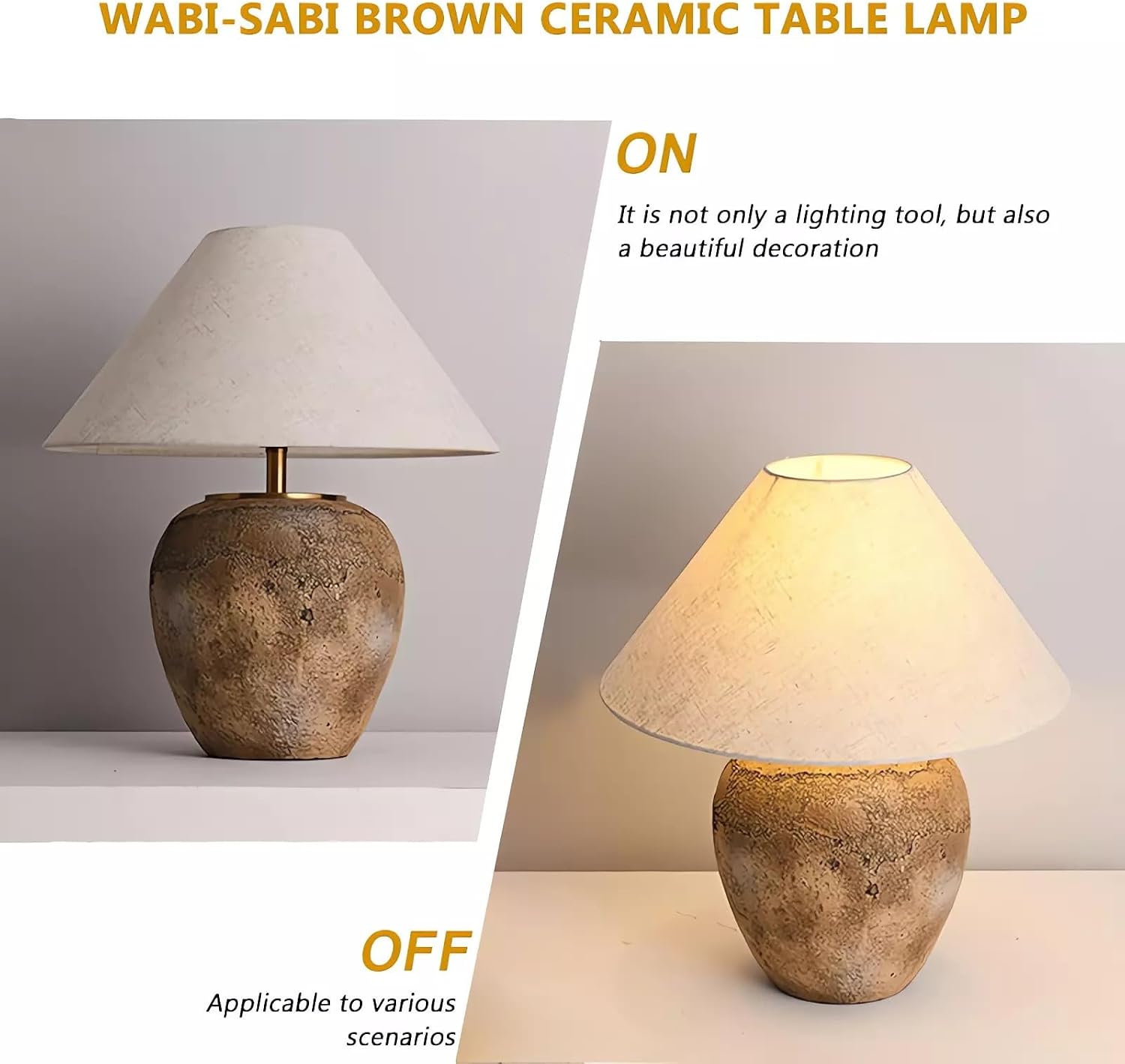 Farmhouse Clay Pot Table Lamps Brown Ceramic Lamps Rustic Fabric Drum Shade Decor Bedside Nightstand for Living Room Bedroom Home Office