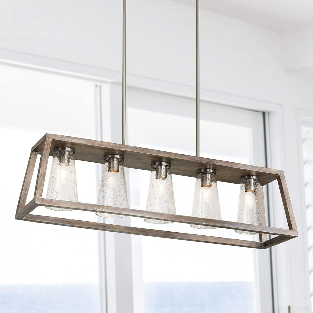 Capital Lighting 840551HN-504 Connor Unique Mango Wood & Glass Seeding Island Chandelier/Linear Pendant, 5-Light 300 Total Watts, 14' H x 50' W, Black Wash/Matte Nickel